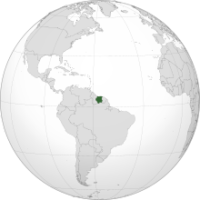 The location of Suriname in South America SUR orthographic.svg