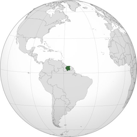 The location of Suriname in South America