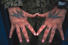 Seabee with "Hold Fast" and swallow tattoos in 2020 Sailor tattoos - "Hold Fast" with swallows.jpg