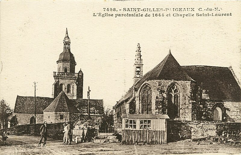 File:Saint-Gilles-Pligeaux - Église paroissiale de 1644 et chapelle Saint-Laurent - AD22 - 16FI5538.jpg