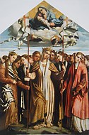 莫雷托（英语：Moretto da Brescia）的《聖烏蘇拉和侍女》（Sant'Orsola e le vergini compagne），210 × 141cm，約繪於1537年，1903年始藏[16]