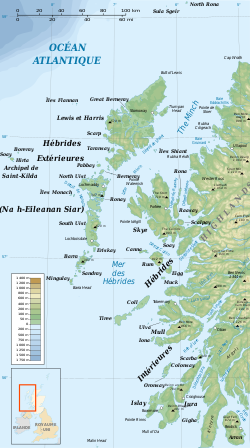 Carte des Hébrides montrant The Minch (en haut à droite).