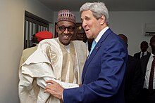 Buhari with John Kerry. Secretary Kerry Shakes Hands With Newly Sworn-in Nigerian President Buhari.jpg