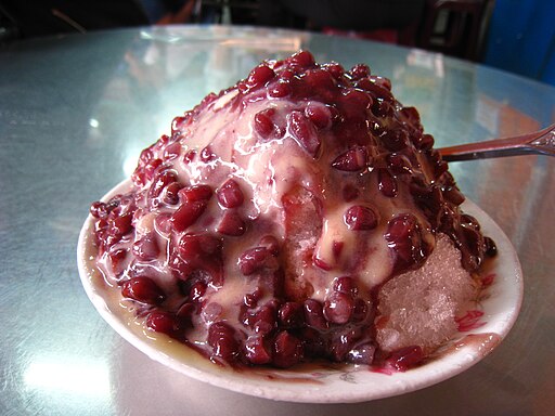 Shaved ice with condensed milk and red beans