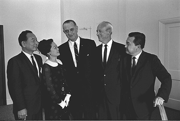 Hawaii Congressmembers Spark Matsunaga & Patsy Mink, Pres. Lyndon Johnson, Gov. John Burns & Hawaii Senator Daniel Inouye