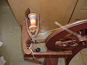A spinning wheel used to make yarn. Spinningwheel.JPG