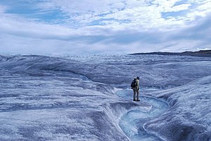 Standing by a Greenlandic melt water stream (7638364448).jpg
