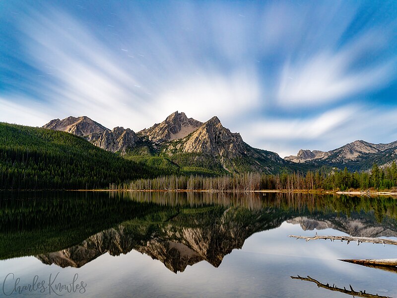 File:Stanley Lake and McGowan illuminated by moonlight - Flickr - Knowles Gallery.jpg