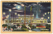 Pavilion of Fun, c. 1930 postcard Steeplechase Park at night, Coney Island, N. Y.jpg