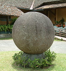 A stone sphere created by the Diquis culture at the National Museum of Costa Rica. The sphere is the icon of the country's cultural identity. Stone sphere.jpg