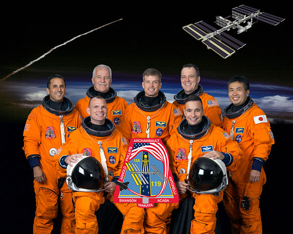 Front row (L–R) Antonelli, Archambault. Back row (L–R) Acaba, Phillips, Swanson, Arnold and Wakata.Space Shuttle program← STS-126STS-125 →