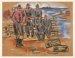 Study for Lobster Fishermen, painted by Hartley in 1940 Study for "Lobster Fishermen" MET DP-448-001.jpg