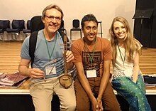 Subasinghe with Grammy winning Mark O'Connor & Maggie O'Connor During his Ravanahatha performance in New York 2016