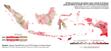 Swing between the 2014 and 2019 presidential elections by cities and regencies Swing between the 2014 and 2019 Indonesian presidential election map by 2014 municipalities.svg