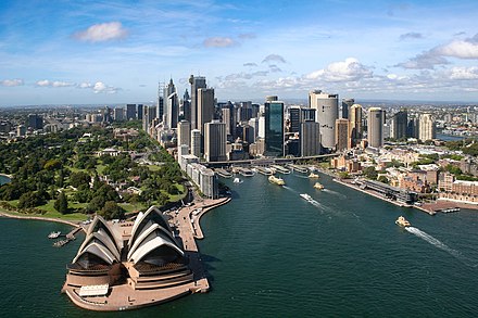 Circular Quay and the CBD skyline, with the Opera House (left) and The Rocks (right)