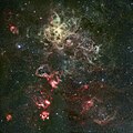 La nébuleuse de la Tarentule et sa banlieue. Cette image provient de l'instrument WFI et du télescope de 2,2 m de l'observatoire de La Silla.