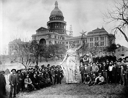 Statue of the Goddess of Liberty on the Texas State Capitol grounds, prior to installation atop the rotunda