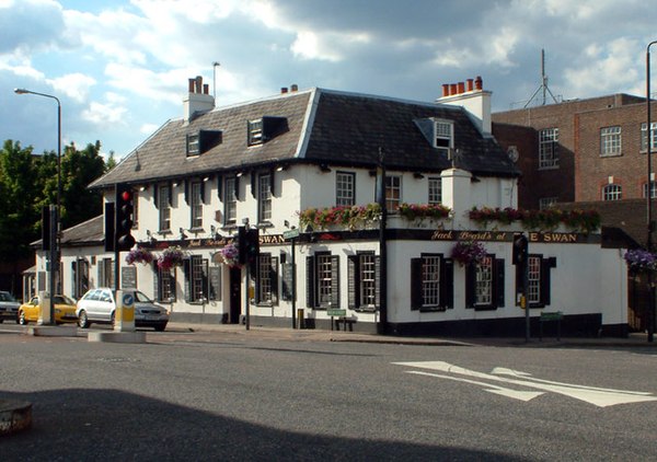 The Swan Public House, West Wickham, dating to circa 1840 and listed at grade II