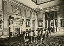 The dining room in Dorchester House with the chimneypiece by Alfred Stevens on the left side of the room The dining room Dorchester House.jpg
