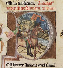 Andrew at the head of his crusader army (from the Illuminated Chronicle) The fifth crusade.jpg