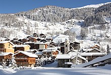 View onto the old town of Tignes located at 1550m