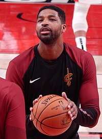 Thompson in January 2019 Tristan Thompson against the Portland Trail Blazers (cropped).jpg