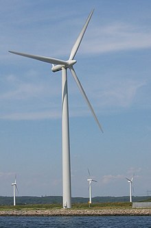 Wind turbines near Aalborg, Denmark. Renewable energy projects constitute one common type of carbon offset project. Turbine aalborg.jpg