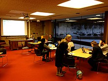 University of Michigan student chapter of the Society of American Archivists collaborated with the Bentley Historical Library to host the UM-SAA Wikipedia Edit-A-Thon in 2014. UM-SAA Wikipedia Edit-A-Thon 4.JPG