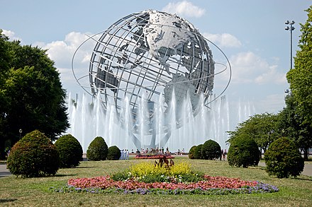 The Unisphere in Flushing Meadows – Corona Park, iconic of Queens, the most ethnically diverse U.S. county and a borough of New York.[91][92]