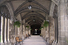 A corridor that forms a section of the college cloisters Uoft knox-cloisters.jpg