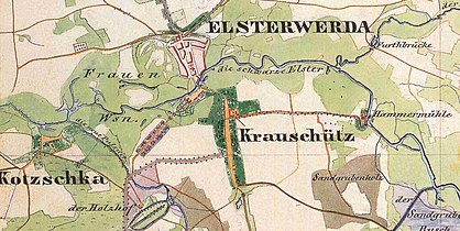 Das Fluss- und Grabensystem in Elsterwerda um 1847.