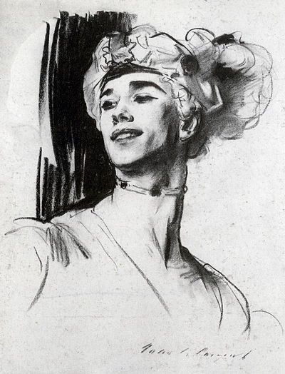Nijinsky in 1911, depicted by John Singer Sargent in costume for his role in Nikolai Tcherepnin's ballet Le Pavillon d'Armide