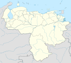 Mapa konturowa Wenezueli, u góry znajduje się punkt z opisem „Caracas”