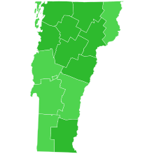 Popular vote share by county
Sanders--40-50%
Sanders--50-60% Vermont Democratic presidential primary election results by county (vote share), 2020.svg