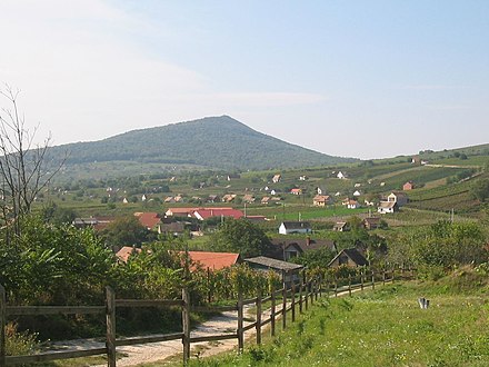 Hills, grape plantations and wine cellars near Villány, southern Hungary.