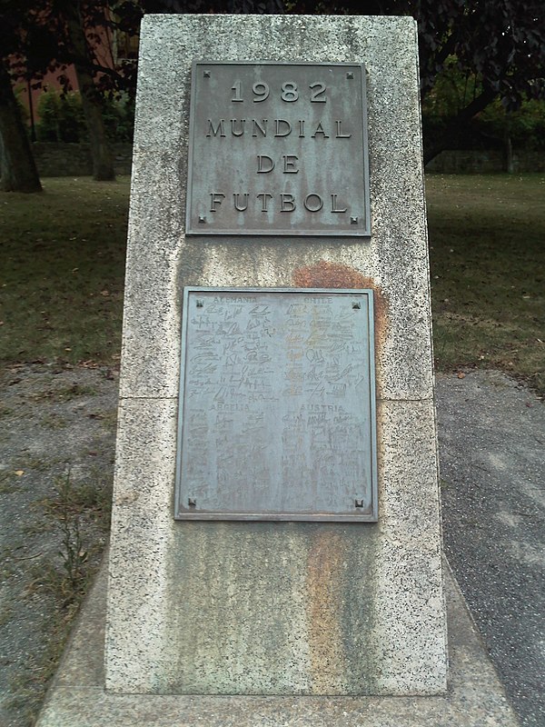 Commemorative monument of 1982 FIFA World Cup in front of El Molinón.