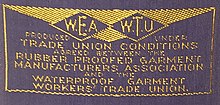 Union label produced by the union Waterproof Garment Workers Trade Union label.jpg