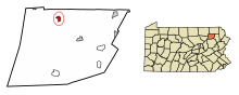 Wyoming County Pennsylvania Zonele încorporate și necorporate Meshoppen Highlighted.svg