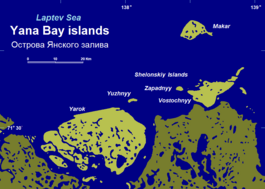 Islands at the eastern end of the Yana Bay.