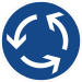 Europe (right-hand traffic); in the UK a similar sign, with the arrows reversed, is used at mini roundabouts.