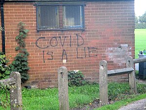 "COVID is a lie" graffiti in Pontefract, West Yorkshire, England