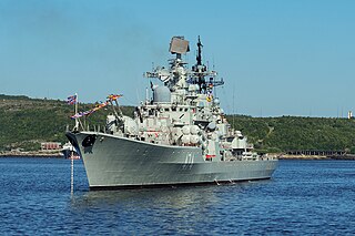 Russian destroyer <i>Admiral Ushakov</i> Sovremenny-class destroyer of the Russian Navy
