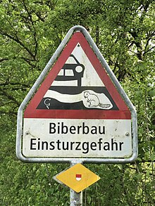 «Biberbau Einsturzgefahr» (Terrier de castor, risque d'effondrement), canton de Soleure.