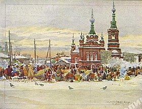 Церковь на открытке чешского художника Индржиха Влчека