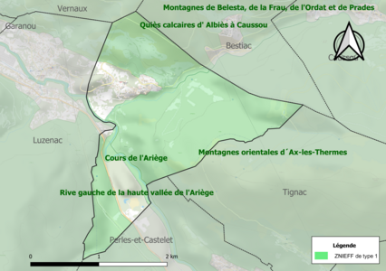 Carte des ZNIEFF de type 1 sur la commune.