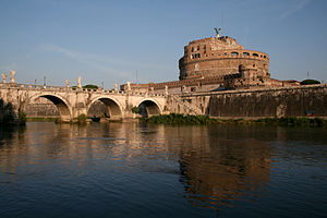 The Tiber, the bridge and the Castel Sant'Angelo in Rome, Italy.