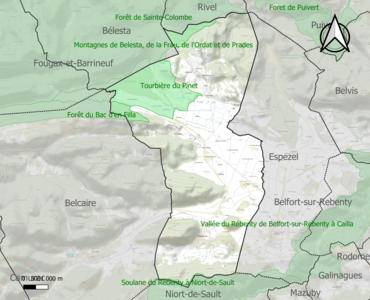 Carte des ZNIEFF de type 1 sur la commune.