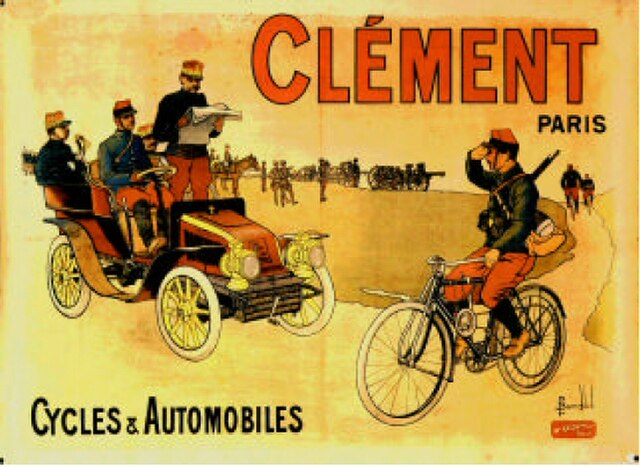 1903 poster Advertising Clement Cycles and Automobiles. (Musee Automobile de Reims)