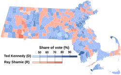 Carte des résultats de l'élection du Sénat des États-Unis de 1982 dans le Massachusetts par municipalité.svg