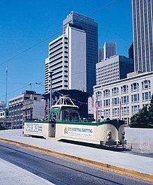 Blackpool "boat" car 226 laying over at the Transbay Terminal in 1983 1983 SF Historic Trolley Festival - Blackpool "boat" tram 226 at the Transbay Terminal.jpg